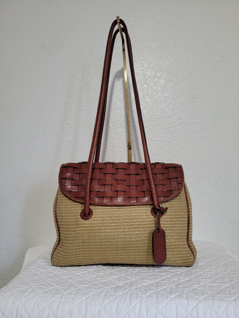 Vintage 90's RARE Eitienne Aigner Tan Wicker Purse Cordova British Tan Leather